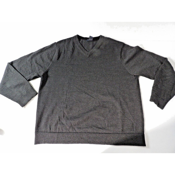 Gap Mens XL Merino Wool Sweater Dark Gray Pullover V Neck Grandpa Dad Core Fishe - Picture 1 of 8